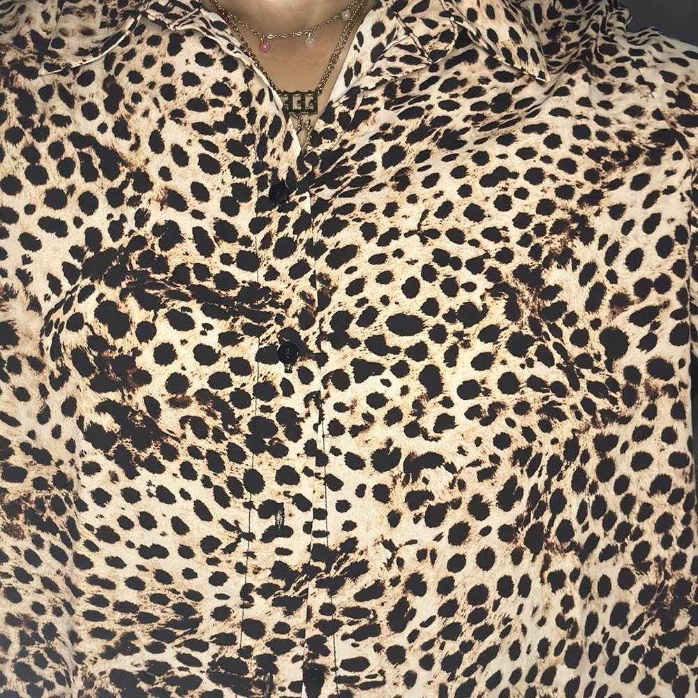 MNG cheetah button up blouse